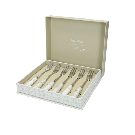 FORCHETTINA RICCIOLI DI FATA SET 6 PZ INOX C/MANICO CERAMICA