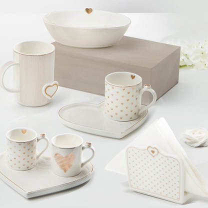 TAZZA C/VASSOIO AMORE MIO RIGHE NEW BONE CHINA
