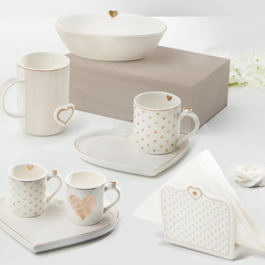 TAZZA C/VASSOIO AMORE MIO RIGHE NEW BONE CHINA