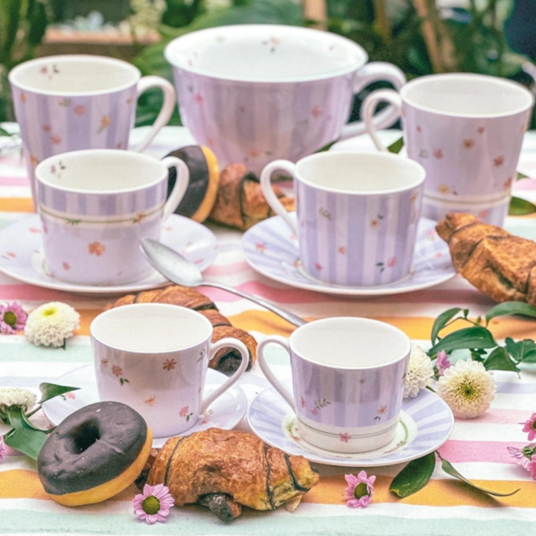 TAZZA THE' POLLINE LILLA SET 2 PZ NEW BONE CHINA