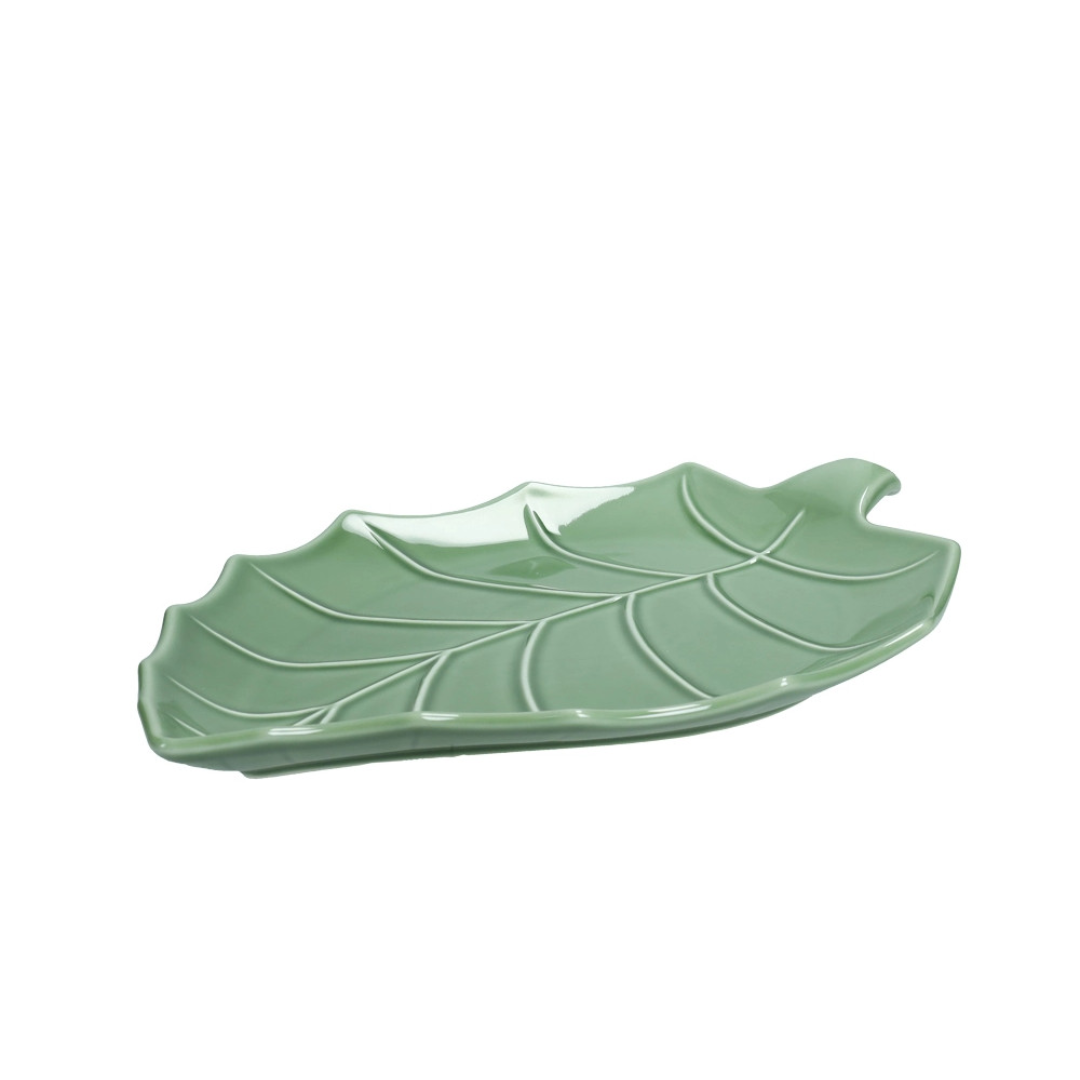 VASSOIO FOGLIA PIOPPO VERDE PORCELLANA