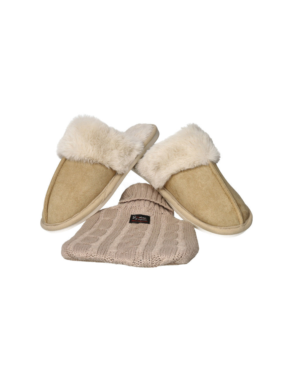 Comfort kit pantofole e borsa acqua calda con cover set 3 pz