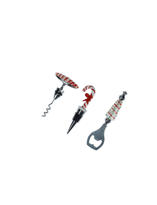 Set vino christmas 3 pezzi vetro/inox/zinc alloy