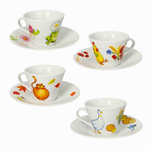 TAZZINA CAFFE' 4 STAGIONI SET 4 PZ DECORI ASSORTITI PORCELLANA