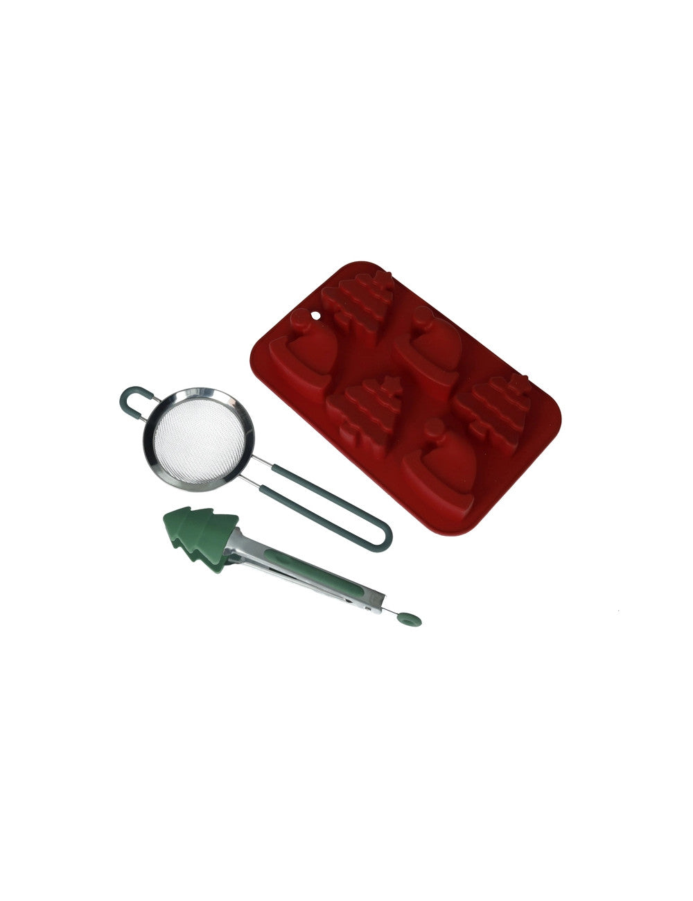 Stampo biscotti Natale rosso silicone con pinza silicone e setaccio inox